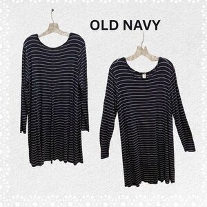 Old Navy Women's Navy and White Striped Long Sleeve Swing Dress